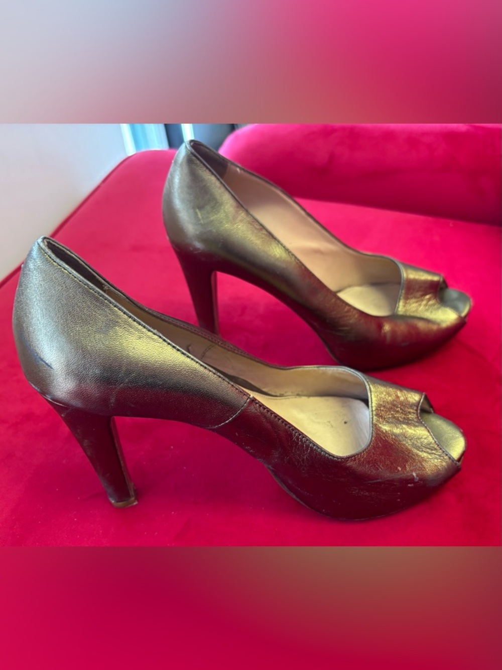 Marina Rinaldi Metallic Gold Peep-Toe 5 Inch Heels